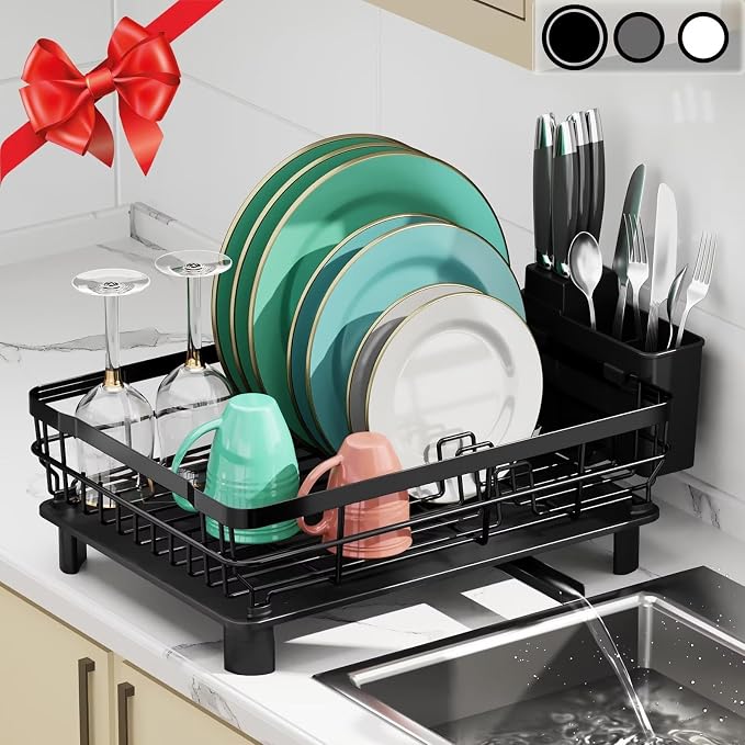 MOUKABAL Kitchen Organizer Set - Premium Dish Drying Rack (Black,Grey)