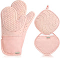 Pink Oven Mits, Heat Resistant, Non-Slip Grip Pattern, Baking Gloves for Oven, Kitchen Pot Holders,1 Pair