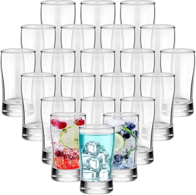 Bokon 24 Pcs Beer Glasses, Small Juice Glasses Cups Iced Tea Glasses Heavy Base Glassware Clear Glass Bulk Tumblers for Drinking Water Beer Milk Orange Juice Kids Breakfast (5 oz)