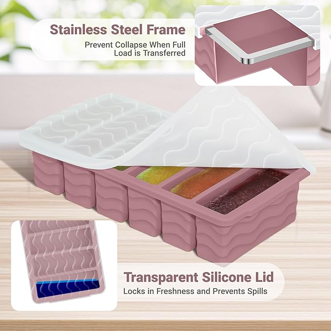 1/2 Cup Silicone Freezer Molds with Lid, 2-Pack Silicone Freezer Trays for Soup, Sauce & Broth – Meal Prep Containers, Large Ice Cube Tray, Oven & Dishwasher Safe