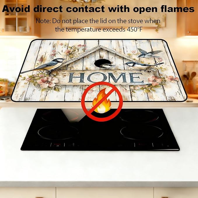 Stove Top Cover for Electric Stove, Vintage Farmhouse Style Glass Cooktop Protector, Multi-functional Kitchen Counter & Washer Top Cover