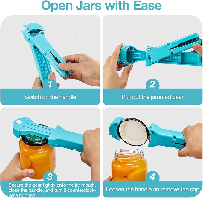 7-in-1 Jar Opener for Seniors – Magnetic adjustable Jar Opener & Bottle Opener for Arthritis, Weak Hands, Easy-Grip Kitchen Lid Opener Gadgets (Teal)