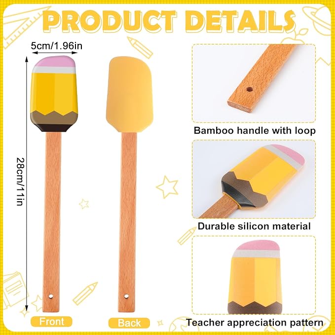 Yaomiao 24 Pcs End of Year Teacher Gifts Appreciation Pot Holders with Silicone Spatula Gifts Set Wooden Handles Pot Holders Thank You Teacher Kitchen Utensils Baking School Party Favor