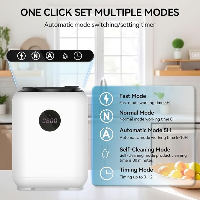 Electric Composter for Kitchen Smart Compost Bin Odorless with 3L/3 Modes | Self-Cleaning/LED Display/Quiet, Turn Food Waste into Fertilizer for Garden