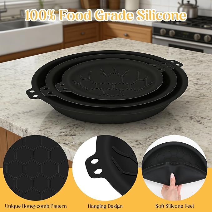 3 Piece Set Silicone Pan Protectors (Includes 8",10",12"), Pan Separators for Stacking Compatible with Hexclad, Tfal, All-Clad Nonstick Frying Pans and More, Cookware Protector, Dishwasher Safe, Black