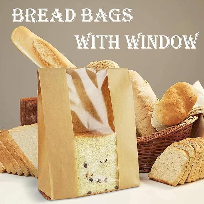 Large Paper Bread Bags for Homemade Sourdough-Bread Packaging Bag for Gifting, Label Seal Sticker Included Pack of 100(11.8x8.2x3.5 inch)