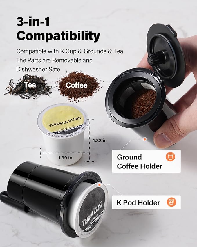 K Cup Coffee Maker With Bold Setting, Single Serve Hot & Iced Coffee Maker for K-Cup and Grounds, 52oz Removable Water Tank, 6 to14oz Brew Sizes, Pod Coffee Machine With Reusable Filter, Blue