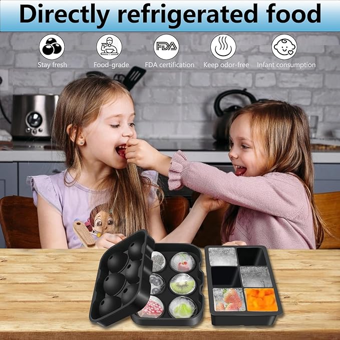 Ice Cube Trays, Ice Maker with Lid & Large Ice Cube Maker for Whiskey, Cocktails and Homemade, Keep Drinks Chilled Black, Set of 4