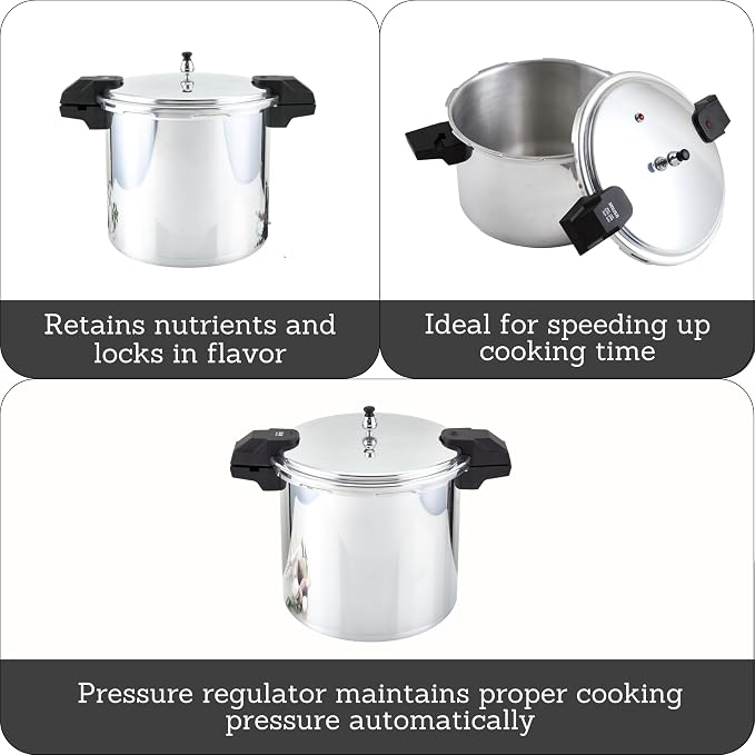 IMUSA USA A417-80808 22Qt Jumbo Stovetop Pressure Cooker with Regulator and Side Handles, Silver