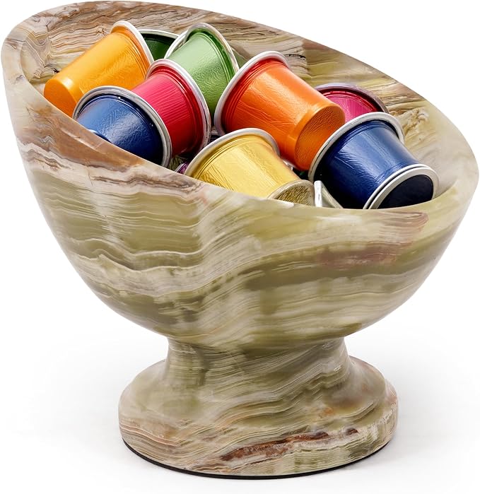 Marblous Krafts Green Onyx Marble Espresso Accessories Bowl 7 Inch Handmade Stone Coffee Pod Holder for Counter, Espresso Pods & K Cup Storage Organizer, Coffee Bar Decor
