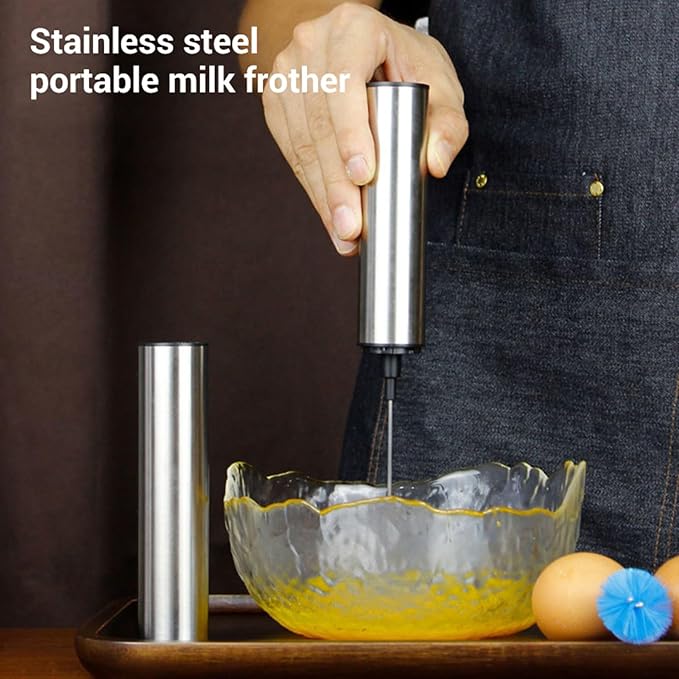 USB Rechargeable Electric Milk Frother, 800mAh Handheld Mixer with Stainless Steel Whisk, Portable Frothing Tool for Baking Eggs and Making Drinks
