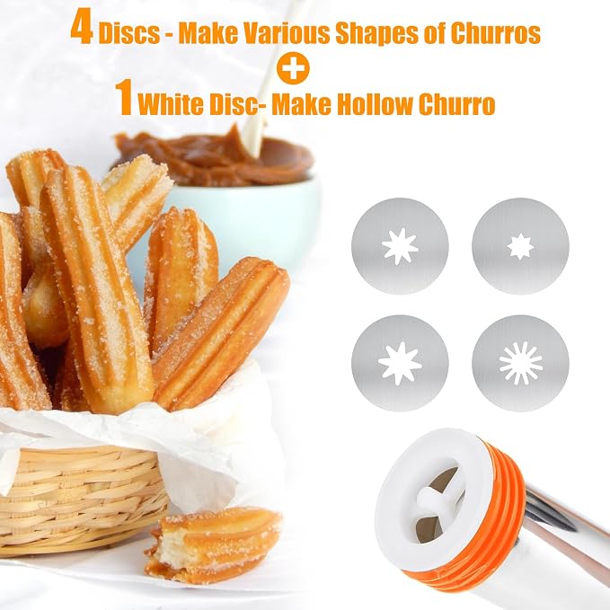 Churro Maker Machine, 3-in-1 Multifunctional Hollow Churros Machine, Churreras para Churros, Stainless Steel Churro/Cookie Making Kit with Piping Bag, 2 Brushes, 10 Discs and 7 Icing Piping Nozzles