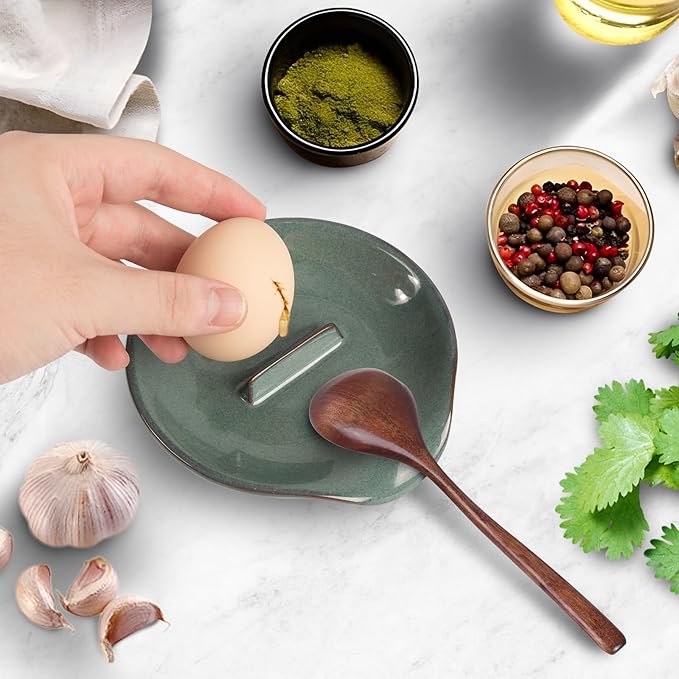 Egg Cracker Spoon Holder, Spoon Rest for Kitchen, Ceramic Spoon Holder for Stove Top, Cooking Spoon Holder,Heat Resistant Utensil Rest for Countertop, Dishwasher Safe