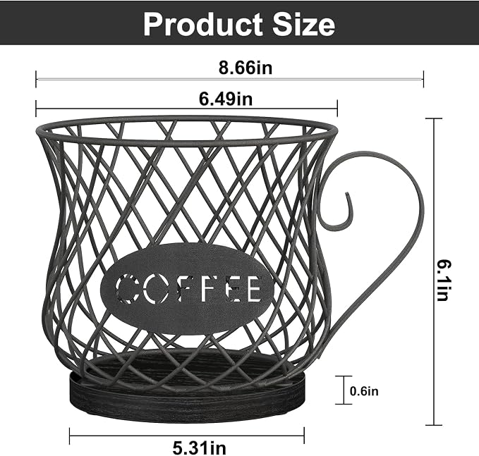 YINMIT K Cup Holder Organizer, Sturdy Coffee Pod Holder Organizer, 35 Kcup Large Capacity Storage Basket for Kitchen Counter and Office Desktop (Black-Circular with Handle)