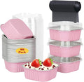 LNYZQUS 10oz/80pack Mini Cake Foil Pans with Lids, 4”x4” Large Cupcake Pan Disposable Ramekins,Small Brownie Baking Cups Square Muffin Tin Cheesecake Containers Holders-Pink