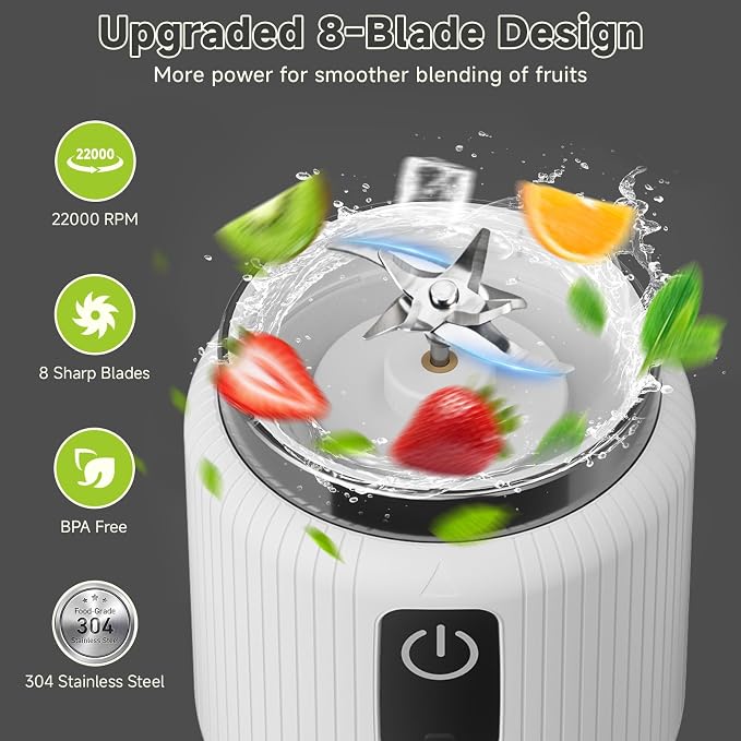 COKUNST Portable Blender, Personal Blender for Smoothies and Shakes with LED Display, USB C Charging Juice Mixer, Small Smoothie Maker with 8 Blades for Home, Outdoors, Travel, Office, 17oz, White