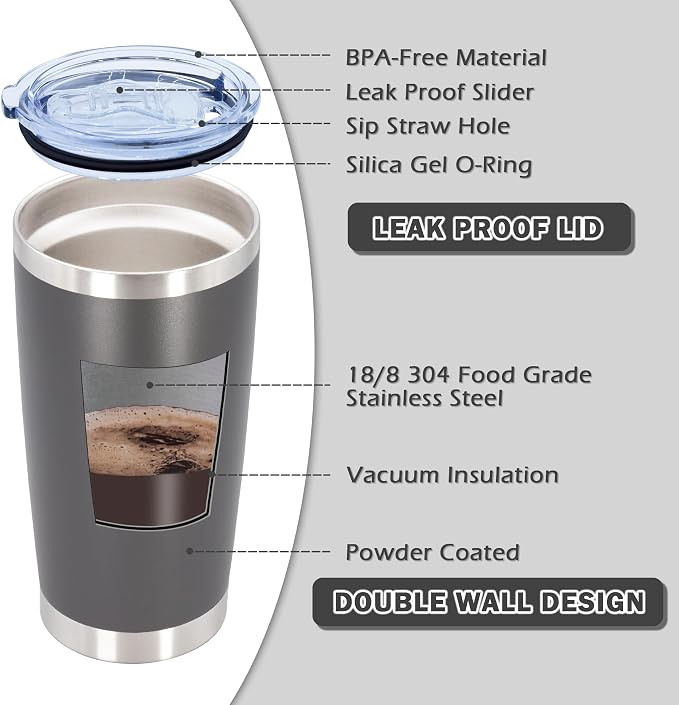 AIANJI 20oz Tumbler Bulk Stainless Steel Tumblers with Lid Vacuum Insulated Double Wall Travel Coffee Mug Powder Coated Tumbler Cup for Hot and Cold Drinks(Grey, 12 pack)