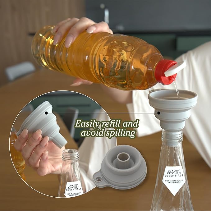 FYGO Diamond Lux Olive Oil Bottle Dispenser - Olive Oil Container- Oil and Vinegar Dispenser Set with Pourer and Funnel - Glass Dispenser Bottle for Kitchen - 500ml - Set of 2