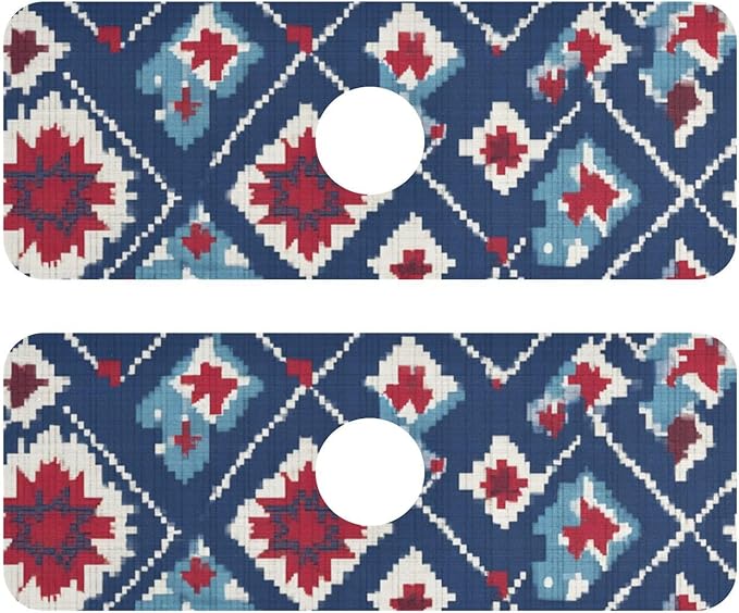 Kitchen Sink Splash Guard 2 PCS 14.7 Inch Sink Faucet Mat Splash Guard for Bathroom Countertop Water Absorbent Foldable Cuttable Soft Washable Vintage Blue Floral Patriotic