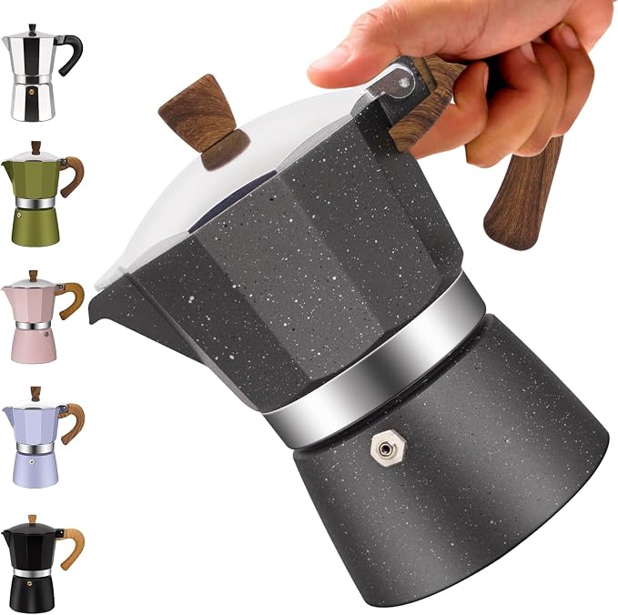 6 Cup Aluminum Moka Pot Classic Stovetop Espresso Coffee Maker 300ml 10oz Coffeemaker Percolator Mocha Pot Greca Coffee Maker Cafe Makers for Italian and Cuban Café Brewing Gray