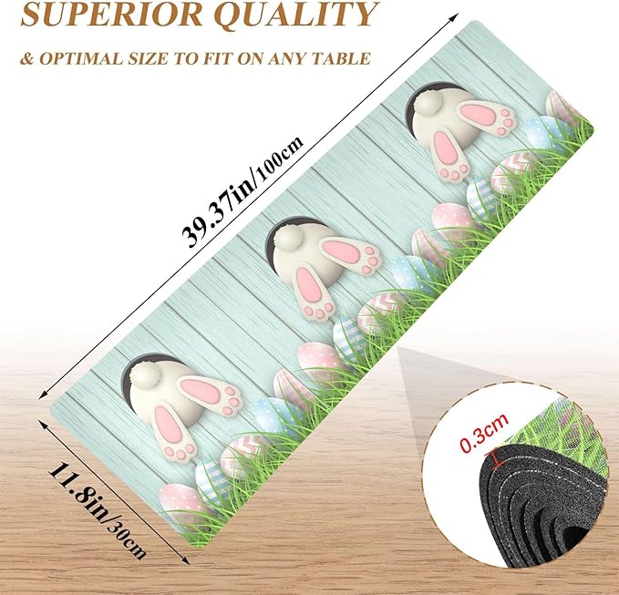 senya Easter Trivet Table Runner 40 Inches Long Easter Bunny Bottom with Pink and Blue Eggs Heat Resistant Hot Pad Multi Purpose Mat for for Hot Pots Pans Kitchen Countertops, B01C23045