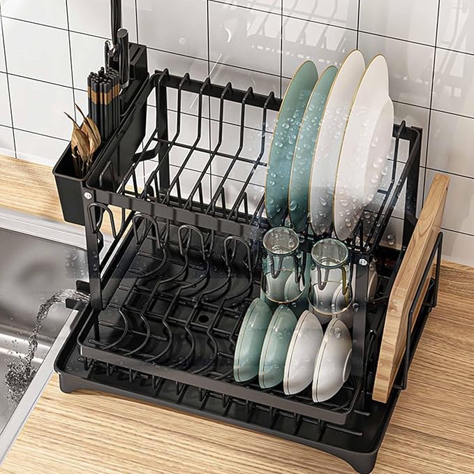 Dish Drying Rack, Stainless Steel Dish Rack with Rotatable Spout, Dish Drying Rack Dish Rack,Dish Racks for Kitchen Counter,Dish Drainer with Removable Utensil Holder Kitchen Counter