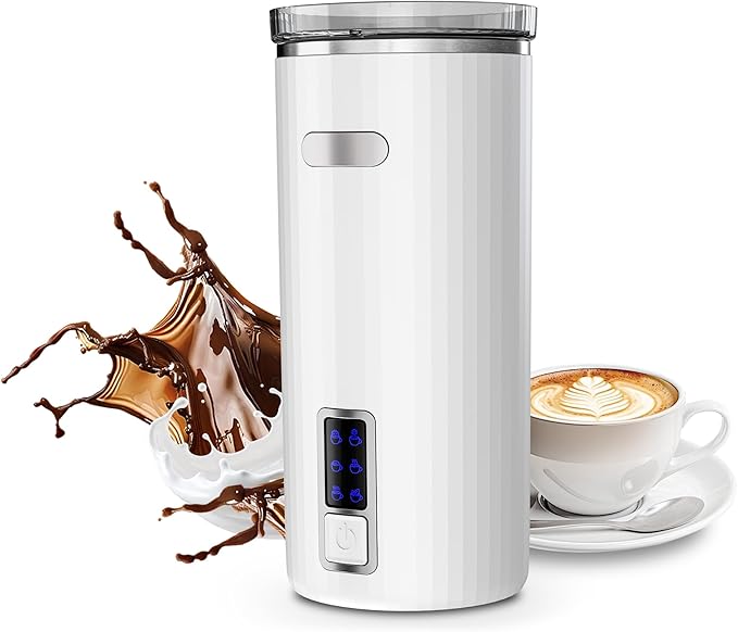 Kismile Milk Frother, 6-in-1 Electric Milk Steamer with Stainless Steel Inner Tank，Automatic Warm and Cold Foam Maker for Latte, Cappuccinos, Macchiato(White)
