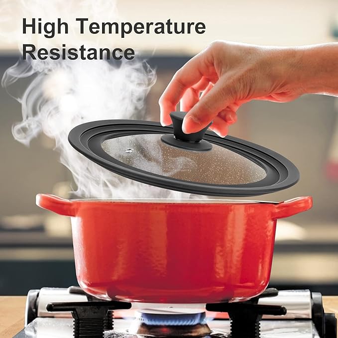 Universal Lid for Pots, Pans and Skillets - Tempered Glass Lid with Heat Resistant Silicone Rim Fits 6" - 8" Diameter Cookware, Replacement Lid for Frying Pan and Cast Iron Skillet (6"7"8")