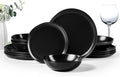HaWare 12-Piece Stoneware Dinnerware Set for 4, Matte Black | Stoneware, Irregular Round, Scratch Resistant, Microwave &Dishwasher Safe