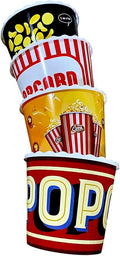 Modern Style Reusable Plastic Popcorn Box/Popcorn Containers/Popcorn Bowls Set for Movie Theater Night - (BPA Free - 4 Pack - 75 oz) (Popcorn Mix E)