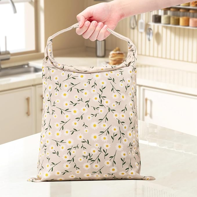 Beeswax Bread Bags for Sourdough, 2 Pack Reusable Bread Bag for Storage XL 17x13 Inch, Daisy Print Bread Bags for Homemade Sourdough - Keep Fresh, Freezer Safe