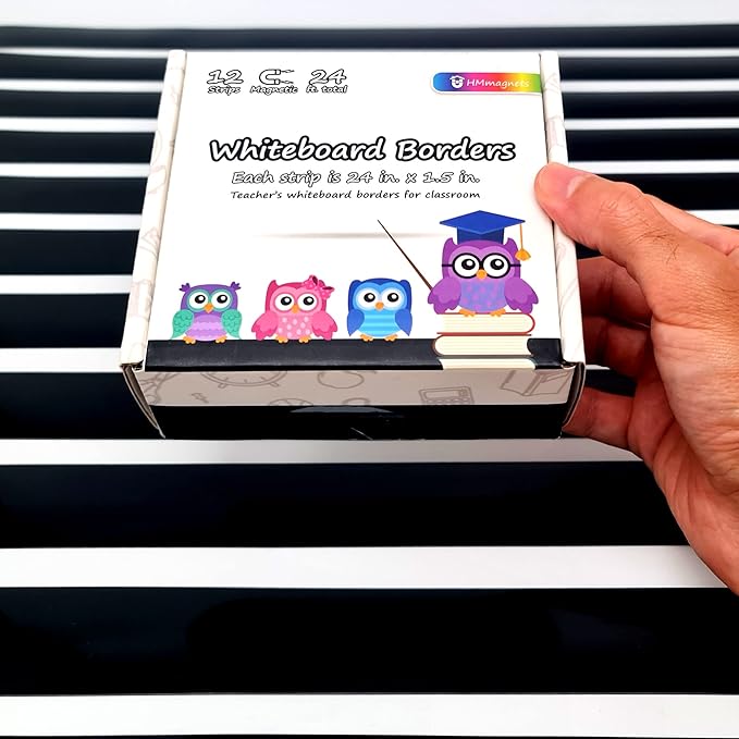 Strong & Wide Magnetic Borders for Classroom Whiteboard - Visible Magnetic Strips for Teachers (4 Designs Available) | Straight Plain - Black | 12 Strips of 24X1.5 Inch - 24 Feet Total