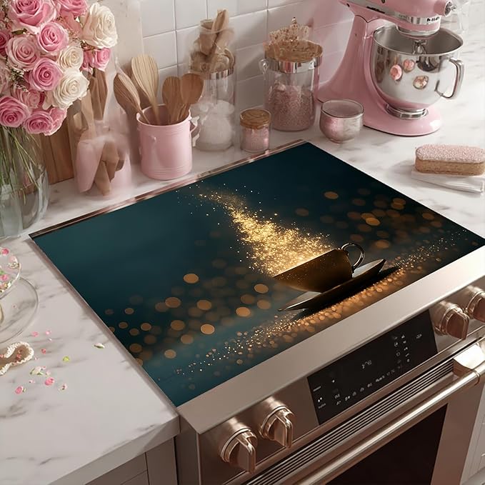 Stove Top Covers for Electric Stove, Heat-Resistant Glass Stove Top Cover Protector, Induction Cooktop Protector Mat for Kitchen 28.3 x 20.5 inches (Coffee Cup)