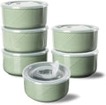Ceramic Bowls with Lids: 20 oz Microwave Safe Food Storage Containers for Soup, Salad, Cereal, Leftovers, Meal Prep, Lunch, Picnic, Camping, Serving - Airtight, Green, Set of 6