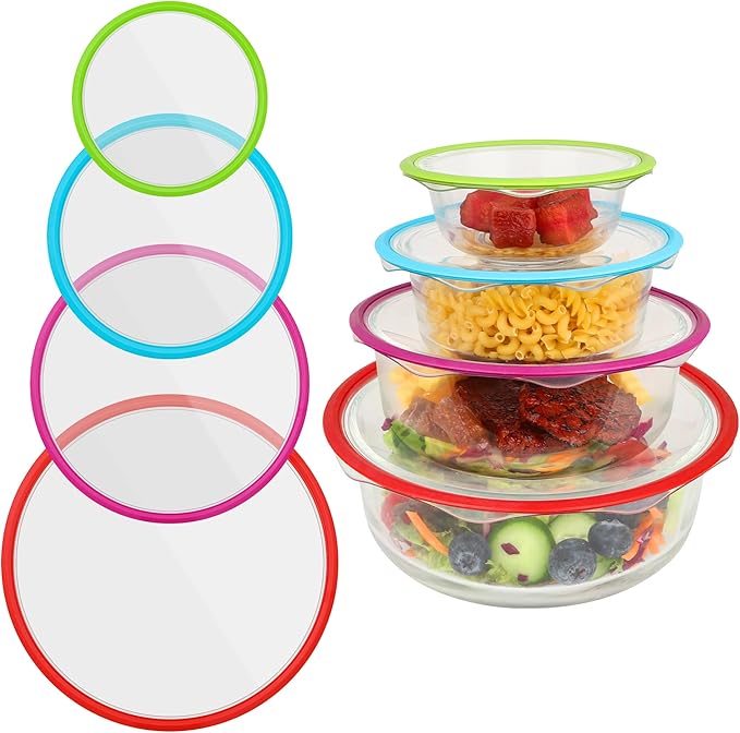 Silicone Stretch Lids Bowl Covers - Reusable silicone covers for food storage, Elastic Bowl Covers for Glass Containers, Round & Rectangle Containers, Food Covers for Keep Food Fresh, 4.6-7.8", 4 PCS