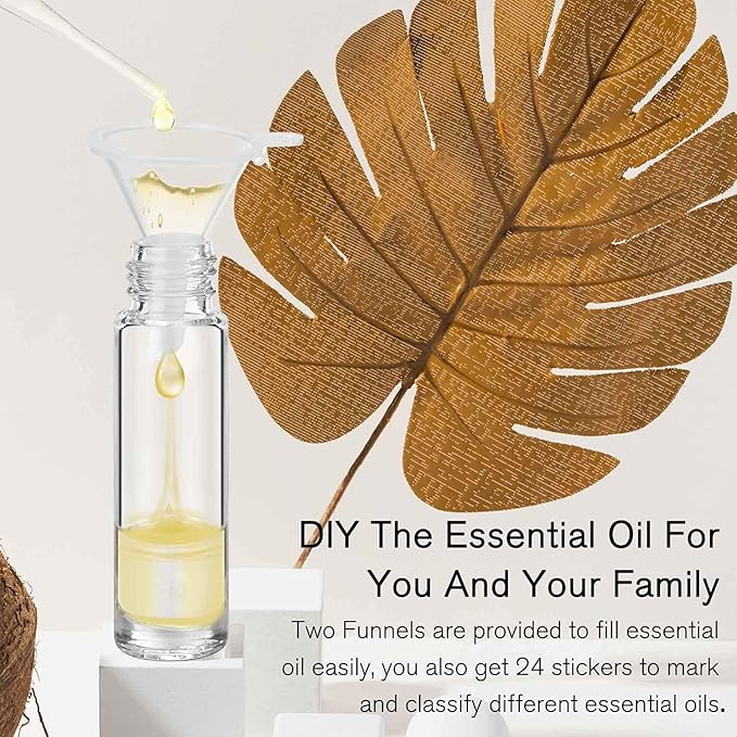 PrettyCare 4 Pack, 10 ml Essential Oil Roller Bottles with Stainless Steel Roller Ball - Refillable Leak-proof Empty Thick Clear Glass Roll on Bottles with Metal Caps for Travel, Perfume