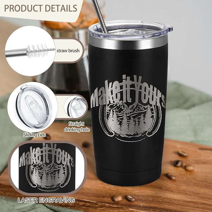 YOUKE OLA 20 Pack Stainless Steel Tumbler Bulk Insulated Vacuum Travel Mug with Straws Powder Coated Coffee Mug Gift for Laser Engrave, 20oz Black