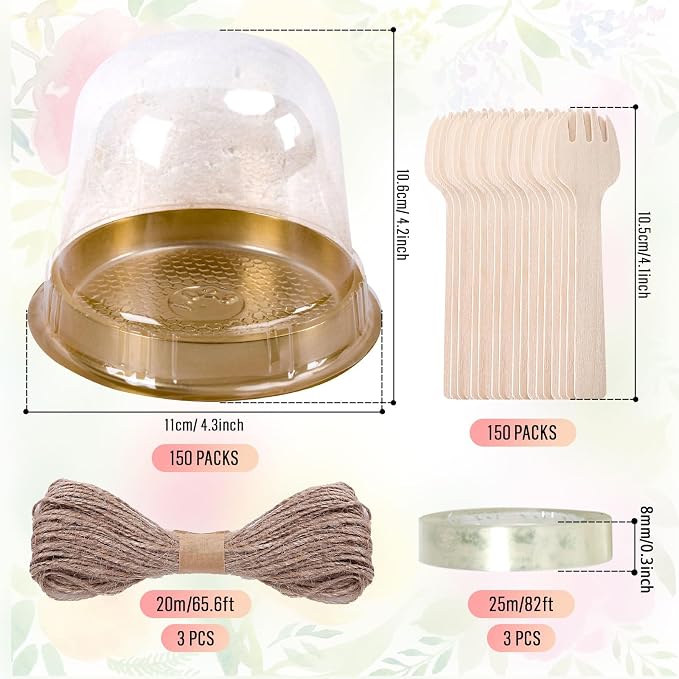 Whaline 150 Sets Disposable Individual Charcuterie Cup Set Clear Plastic Cupcake Container with Spork Rope for Dessert Display Charcuterie Grazing Table Catered Event Wedding