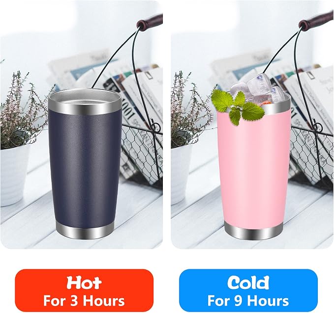 VEGOND 20oz Tumbler with Lid and Straw Stainless Steel Tumbler Cup Vacuum Insulated Double Wall Travel Coffee Mug Powder Coated Coffee Cup, Navy Blue, 1 Pack