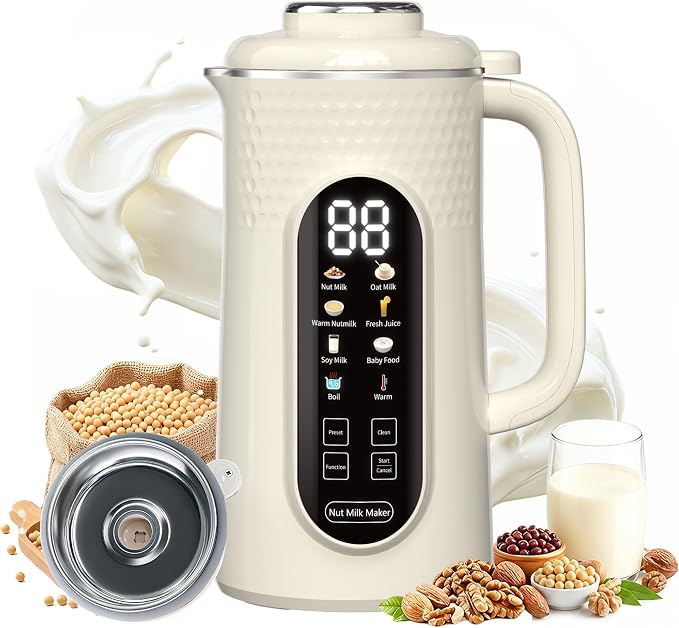 10 in 1 Nut Milk Maker Machine, 42oz IMD Screen Almond Milk Maker, Soy Milk Maker with Self-Cleaning, Delay Start, Keep Warm, Boil Water, Automatic Plant-Based Milk Maker for Soybean, Oat, Coconut