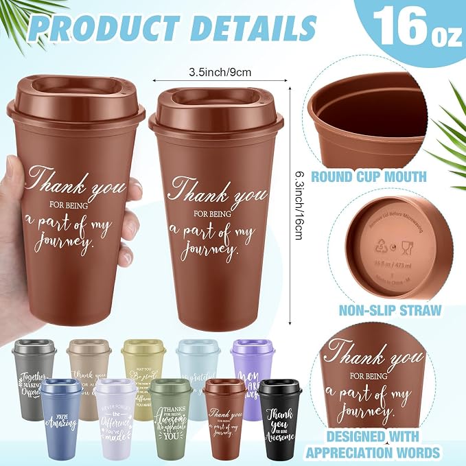 Teenyyou 135 Pcs Employee Appreciation Gift Set, 16oz Tumbler with Lid Notebook Pen Bulk Thank You Gift Holiday Party Favor for Teachers Office Coworker Teacher Staff Team (Dark Color,Delicate Style)