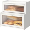 Bread Box for Kitchen Countertop Double Layer Large Corner Bread Box Capacity Bread Storage Bin Farmhouse Breadbox Container Organizer Cabinet Cupboard (White)