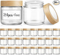 24Pcs 4 oz Small Glass Jars with Lids, Bumobum Clear Cosmetic Jars with Plastic Woodgrain Lids, 120ml Refillable Empty Containers for Cream, Salve, Powders and Lotion Storage