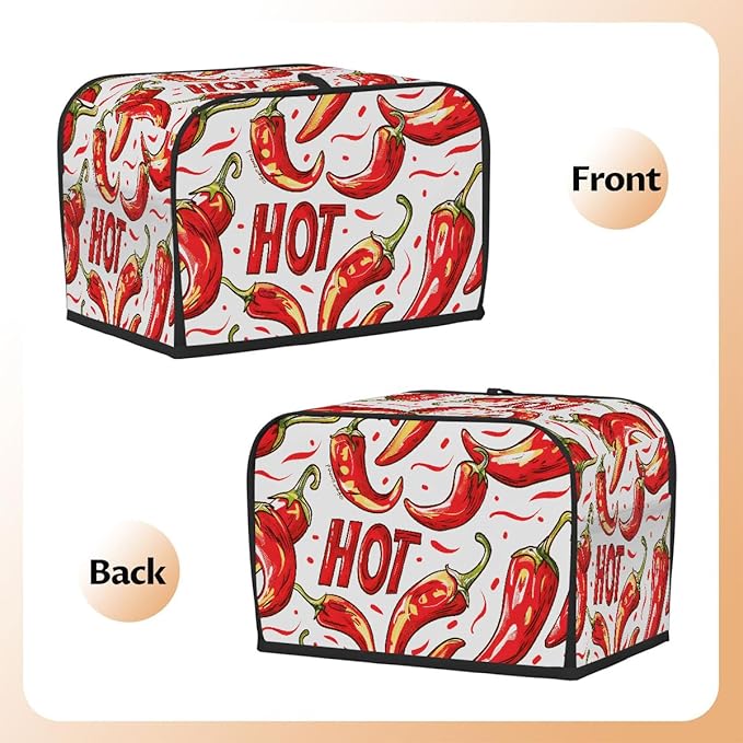 Red Chili Pepper Toaster Cover 4 Slice Dust and Fingerprint Protection Toaster Bread Maker Covers Washable Kitchen Small Appliance Covers for Kitchen Accessories Decor Bakeware Women Gift