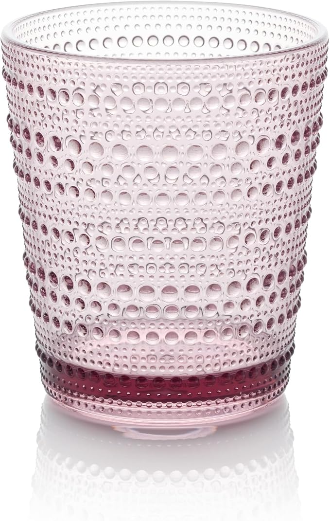 Santa Fe Plum Set of 6 Premium Acrylic DOF Glasses 16 oz – Unbreakable Drinkware with Textured Bubble Design, Dishwasher Safe Tumblers for Indoor & Outdoor Use