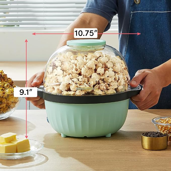 Elite Gourmet EPM145M 18-cup Hot Oil Stirring Popcorn Popper w/Measuring Cap & Reversible Serving Bowl & Butter Melting Tray, Great for Parties, Movie Night, Anytime Snack, Safety ETL Approved, Mint