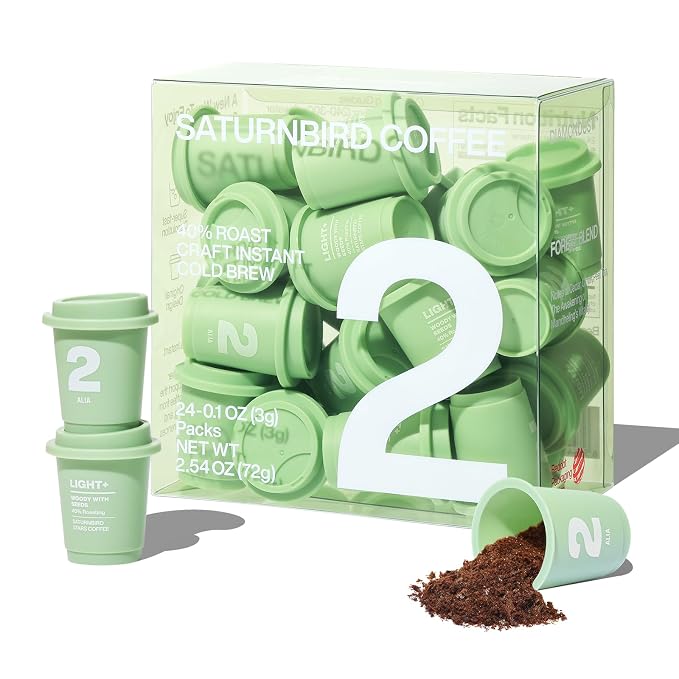 Saturnbird Super Instant Coffee Pods, Specialty Cold Brew Freeze-dried Coffee, No.2 Light-Medium Roast, 100% Arabica, Brew with Hot/Cold Water or Milk, 24 Single-Serve Packets