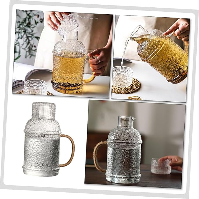 Luxshiny 1set Thickened Glass Water Pitcher Lid High-temperature Resistant Water Kettle for Home Office Elegant Design for Beverages and Tea Storage