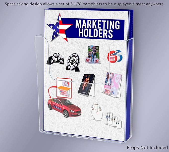 Marketing Holders 6 Pack Suction Cup Brochure Holder Holds 6 Inch Wide Literature Window or Glass Wall Mount Display Indoor Graphic Images Amenity Flyers or Reference Sheet Racks
