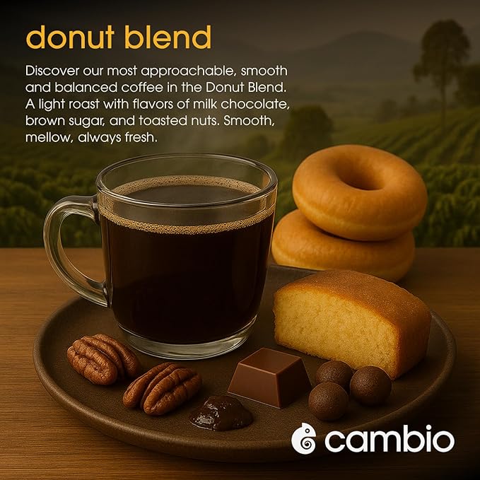 Cambio Roasters Organic Coffee Pods - Donut Blend Light Roast, The Only Organic Recyclable Aluminum Coffee Pods, Small Batch Roasted, Keurig® Compatible, Balanced Flavor, Longer Lasting Freshness, 60 Count